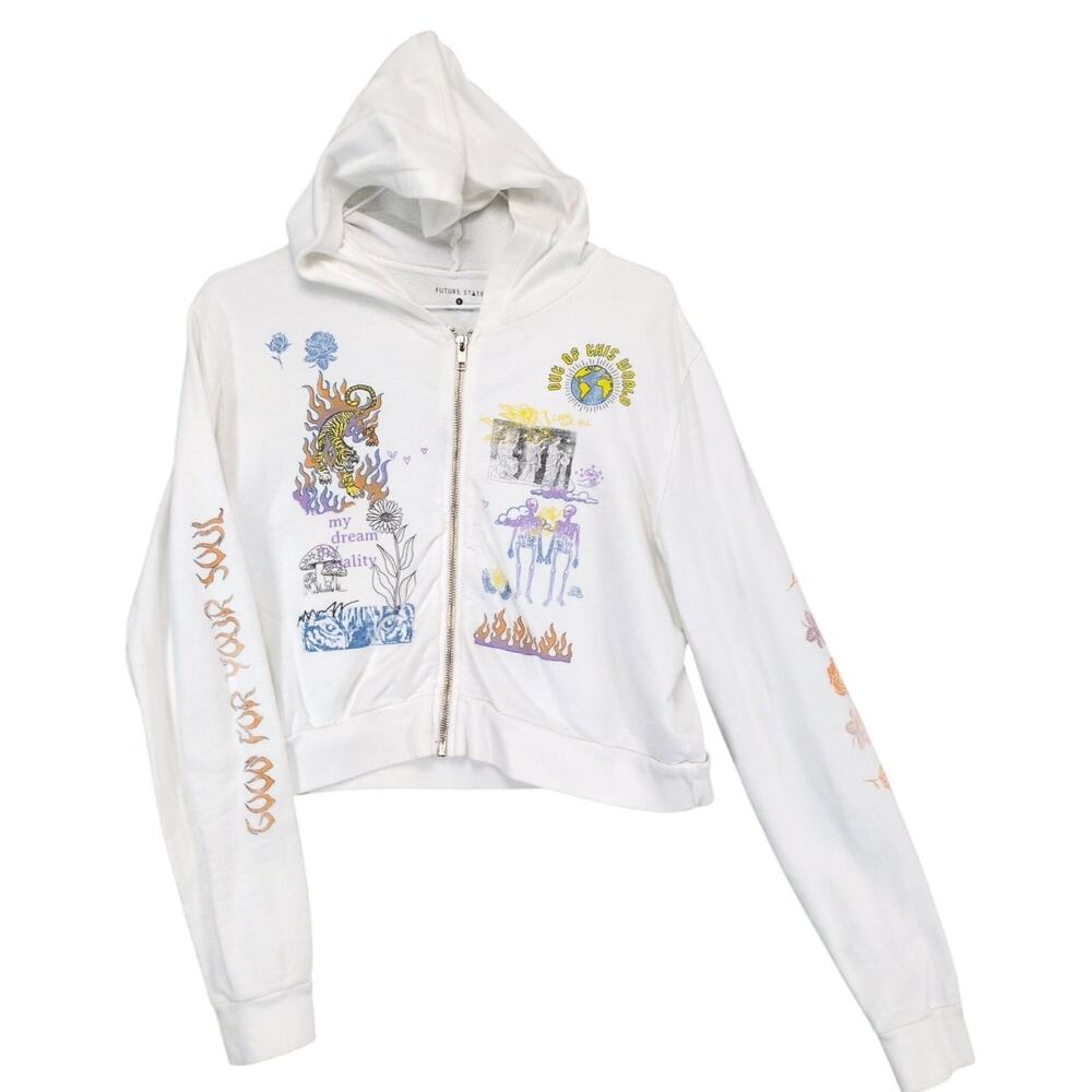 Future State Women's L Cropped Full-Zip Hoodie Jacket, Long Sleeves, Streetwear